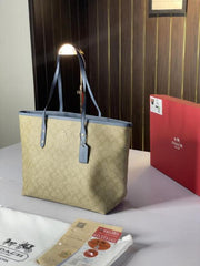 Coach Signature City Tote Bag With OG Red Box 55398 Apricot Blue