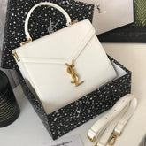 YSL Saint Laurent Cassandra Top Handle Bag With OG Box Dust Cover & Carry Bag 1823 White