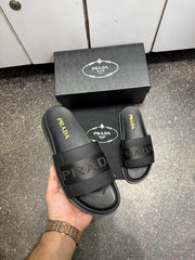 Prada Logo Leather Slides Black Premium