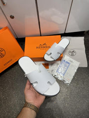 Hermes Izmir Italian Calf Leather Premium Sandal Slide White