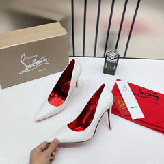 Christian Louboutin Miss Iriza 10 White Sparkle Bottom Z Heels Patent With OG Box & Dust Cover W53