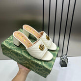 Gucci GG Marmont White Mules Sandal Heel For Women With OG Box And Carry Bag 2189 G White