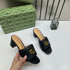 Gucci GG Marmont Black Mules Sandal Heel For Women With OG Box And Carry Bag 2189 G Black