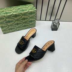 Gucci GG Marmont Black Mules Sandal Heel For Women With OG Box And Carry Bag 2189 G Black