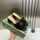 Gucci GG Marmont Black Mules Sandal Heel For Women With OG Box And Carry Bag 2189 G Black