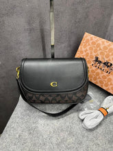 Coach Crossbody Bag Signature Canvas Coach Monogrammed Flap Bag With OG Box & Dust Cover Carry Bag Coffee Brown C803