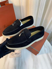 Loro Piana Summer Charms Walk Loafers In Black Suede