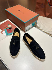 Loro Piana Summer Charms Walk Loafers In Black Suede