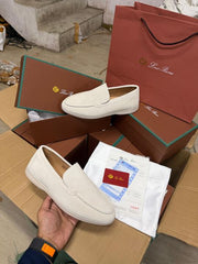 Loro Piana Summer Walk Loafer Pearl Powder White With OG Box & Carry Bag