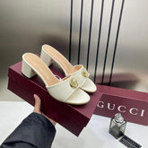 Gucci Womens Leather Mid Heel Mules With OG Box & Dust Bag White 8190 6A
