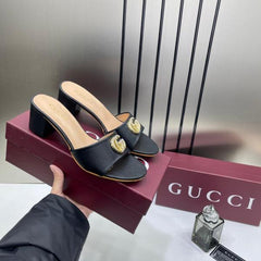 Gucci Womens Leather Mid Heel Mules With OG Box & Dust Bag Black 8190 6A