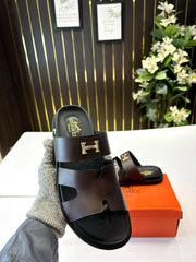 Hermes Chypre Soft Comfort Brown Black Sandal