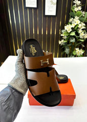 Hermes Chypre Soft Comfort Tan Black Sandal