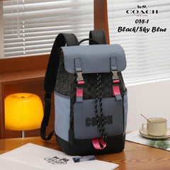 Coach Rivington Backpack Colorblock Black Blue Black Signature Canvas Unisex Backpack With Dust Cover 058 1 Black Blue Black