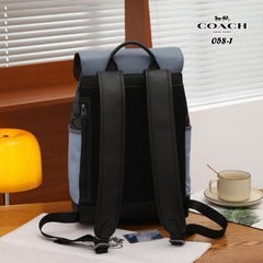 Coach Rivington Backpack Colorblock Black Blue Black Signature Canvas Unisex Backpack With Dust Cover 058 1 Black Blue Black
