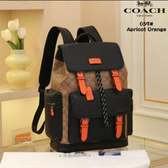 Coach Unisex Rivington Backpack Apricot lack Orange Sprint Leather With Dust Bag 059 Apricot Black Orange