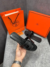 Hermes Paris Oran Flats For Her With OG Box & Carry Bag Black Slide H38 Black