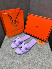 Hermes Paris Oran Flats For Her With OG Box & Carry Bag Light Purple Slide H38 Light Purple