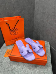Hermes Paris Oran Flats For Her With OG Box & Carry Bag Light Purple Slide H38 Light Purple