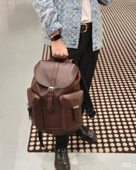 Coach Warner Backpack Signature Coated Canvas Leather With Dust Cover 909 Red Coffee