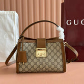 Gucci Padlock Medium Top Handle Bag With OG Box Dust Cover Beige Brown 838992