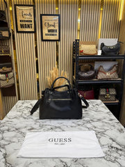 Guess Emera Logo Satchel Hand Bag With Dust Bag (Black)