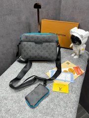 Louis Vuitton LV Virgil Abloh Trio Messenger Multi Crossbody Bag With OG Box & Dust Bag (Grey Flower Blue 45320)