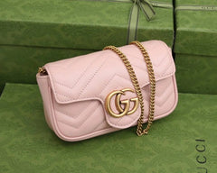 Gucci GG Marmont Mini Matelasse Shoulder Bag With OG Box & Dust Bag (Pink-908)