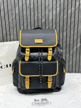 Coach Unisex Rivington Backpack Apricot Black Yellow Sprint Leather With Dust Bag 059 Black Yellow
