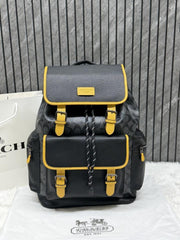 Coach Unisex Rivington Backpack Apricot Black Yellow Sprint Leather With Dust Bag 059 Black Yellow