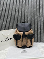 Coach Warner Backpack Signature Canvas Coated Canvas Leather With Dust Cover 909 Apricot Black