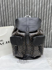 Coach Warner Backpack Signature Coated Canvas Leather With Dust Cover 909 Coffee Black