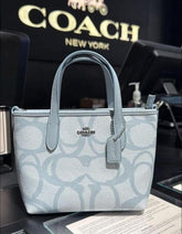 Coach City Mini Tote With OG Box Dust Cover Signature Canvas Blue 6602