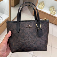 Coach City Mini Tote With OG Box Dust Cover Signature Canvas Coffee Black 6602