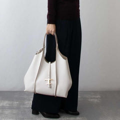 Tod's Timeless Premium Quality Leather Bag With Extra Pouch & OG Magnetic Box With Dust Bag (White - 445)