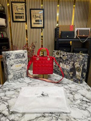 Christian Dior Lady Bag Glossy With Box And Dust Bag Including Carry Bag (8851 Red)
