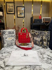 Christian Dior Lady Bag Glossy With Box And Dust Bag Including Carry Bag (8851 Red)