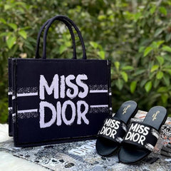 Miss Dior Graffiti Book Large Tote With OG Box & Dust Bag & Scarf (Black 1027)