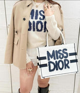 Miss Dior Graffiti Book Large Tote With OG Box & Dust Bag & Scarf (White 1028)