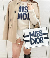 Miss Dior Graffiti Book Large Tote With OG Box & Dust Bag & Scarf (White 1028)