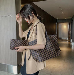Louis Vuitton Neverfull MM Tote Bag With Pouch Monogram Eclipse Pattern Brown Grid With Dust Cover N40156