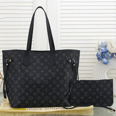Louis Vuitton Neverfull MM Tote Bag With Pouch Monogram Eclipse Pattern Black Flower With Dust Cover N40156