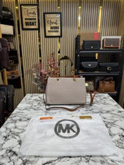 Michael Kors Cynthia Signature Satchel Bag With Dust Bag (Biege)