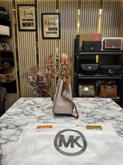 Michael Kors Cynthia Signature Satchel Bag With Dust Bag (Biege)