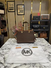 Michael Kors Cynthia Signature Satchel Bag With Dust Bag (Brown)