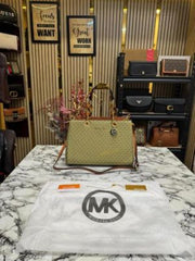 Michael Kors Cynthia Signature Satchel Bag With Dust Bag (Apricot)