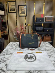 Michael Kors Cynthia Signature Satchel Bag With Dust Bag (Black)