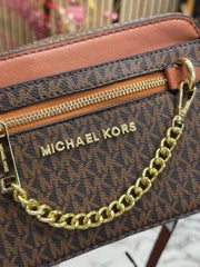 MICHAEL KORS JET SET CAMERA CROSSBODY WITH SLING WITH OG BOX AND DUST BAG (BROWN)