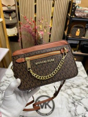 MICHAEL KORS JET SET CAMERA CROSSBODY WITH SLING WITH OG BOX AND DUST BAG (BROWN)