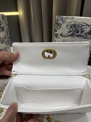 CHRISTIAN DIOR WHITE LAMBSKIN DIOR MISS CARO TOP HANDLE BAG WITH OG BOX